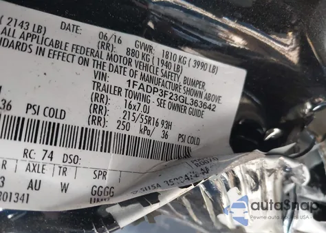 2016 Ford Focus Se из США, поврежденный, VIN 1FADP3F23GL363642